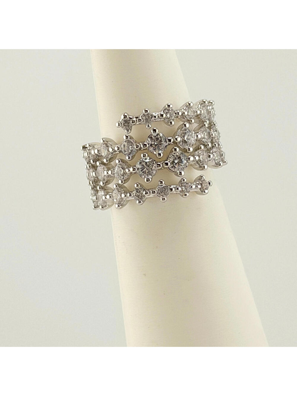 Bomb Party April Ring Sz 5 "Passing Glances" Clear CZ on Rhodium